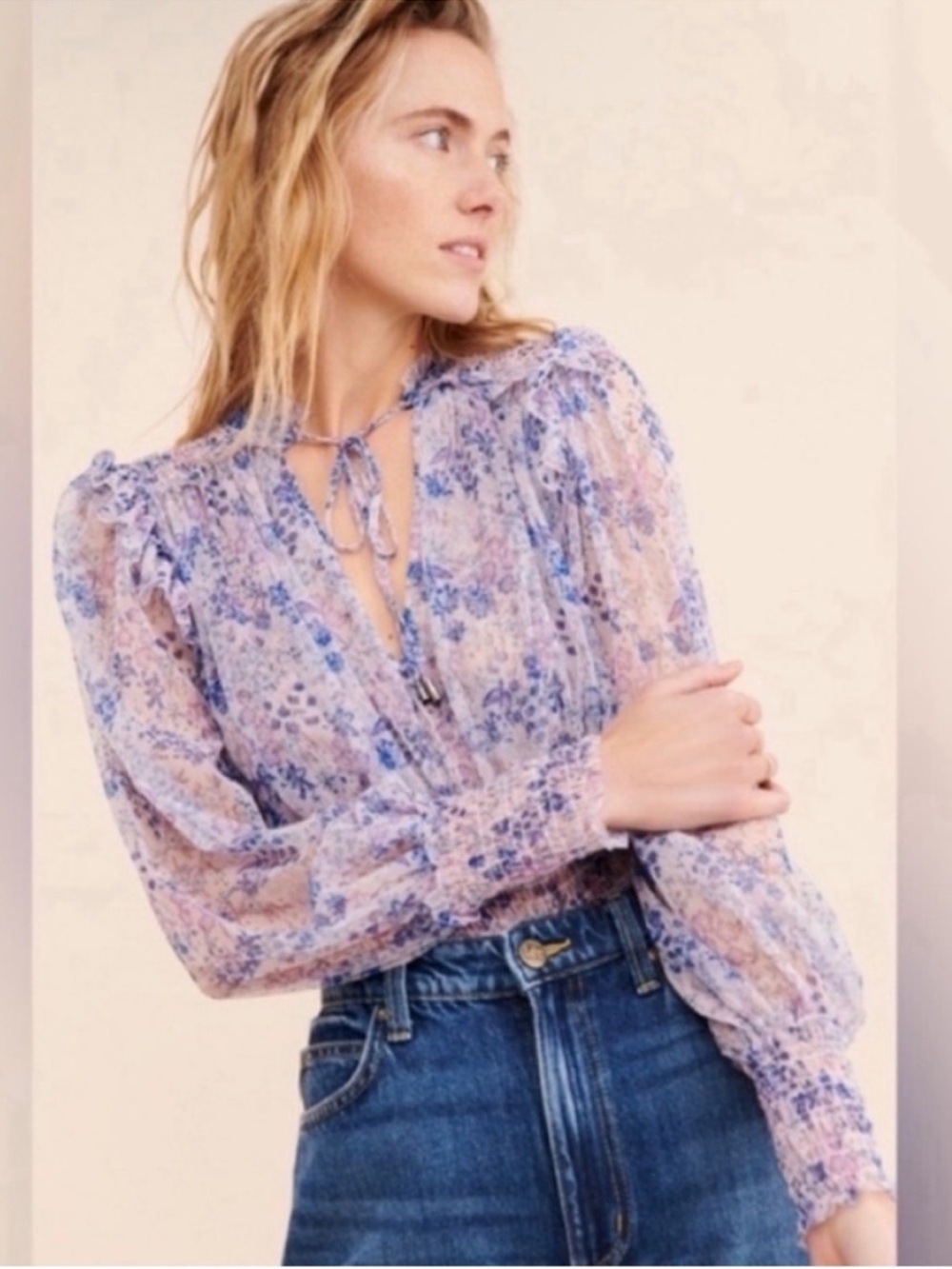 Free People Twyla Sheer Floral Blouse